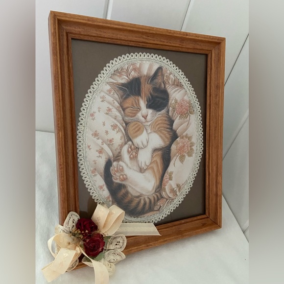 Dianne Jerome Art Vintage Framed Cat Kitty Print Artist Made